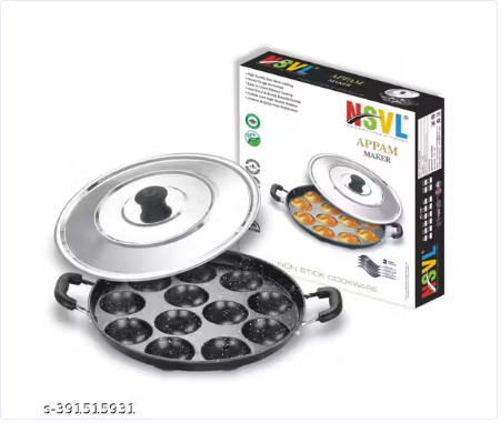 Nsvl Non Stick 12 Cavity Appam Patra Handle with Lid, Paniyarakkal | Paniyaram | Appam Pan with Silicon Brush
